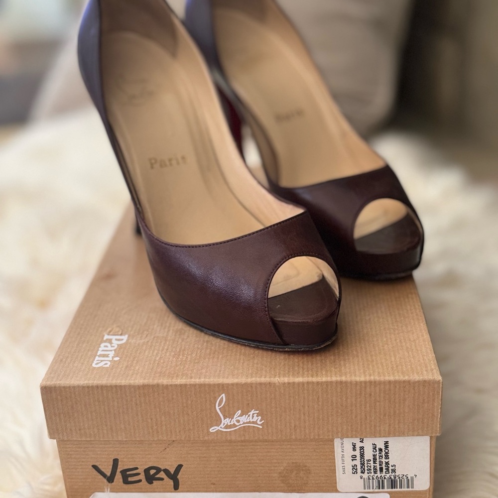 Christian Louboutin Women's Peep Toe Heels - Dark Brown